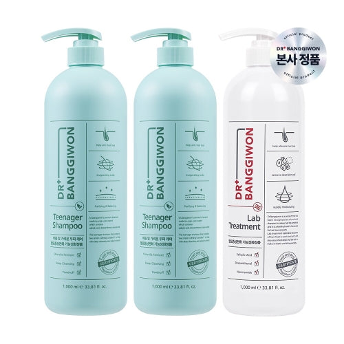 Dr. Banggiwon Teenager Hair Loss & Dandruff Care Shampoo & Lab Treatment Set (2x1000ml Shampoo + 1x1000ml Treatment)