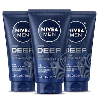 NIVEA MEN Deep Clean Face Wash & Scrub Cleansing Foam for Men 75ml x 3
