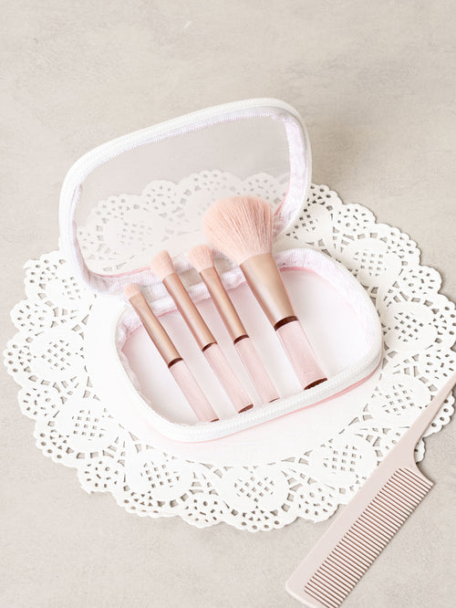 4-Piece Mini Makeup Brush Set with Mesh Pouch